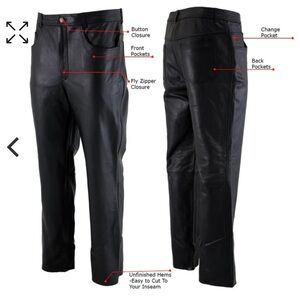 Xelement B7400 'Classic' Black Men's Fitted Leather Biker Pants. Size 32W